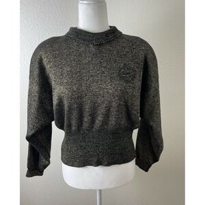 Vintage Serac Sweater Size Medium Knit Acrylic 80s Black Gold Shoulder Pads